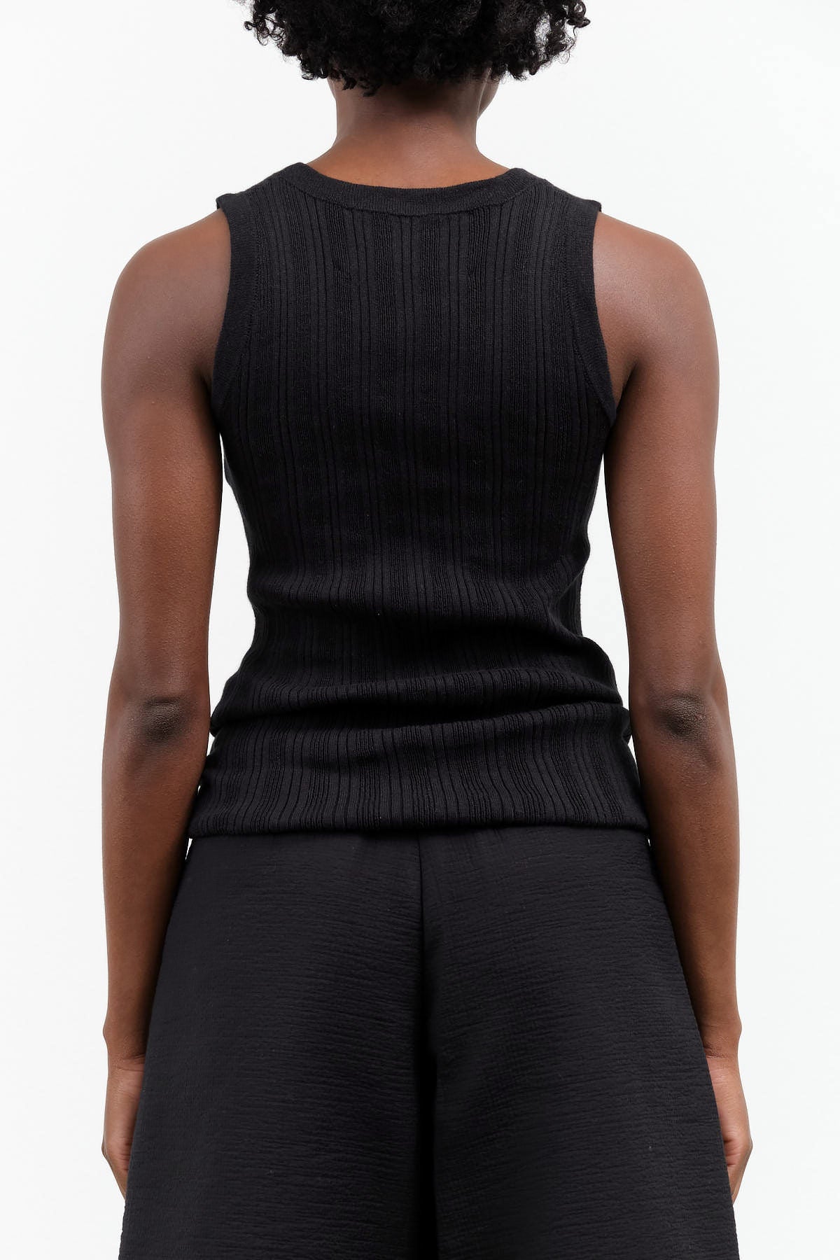 Pointelle Relaxed Tank Long Knit Top in Dark Black by Atelier Delphine