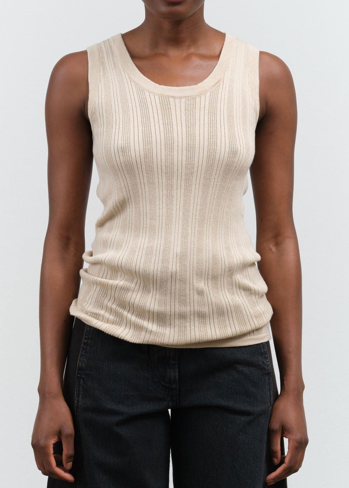 Atelier Delphine Apparel Womens Sweaters Pointelle Relaxed Tank in Nude Nude / XSmall