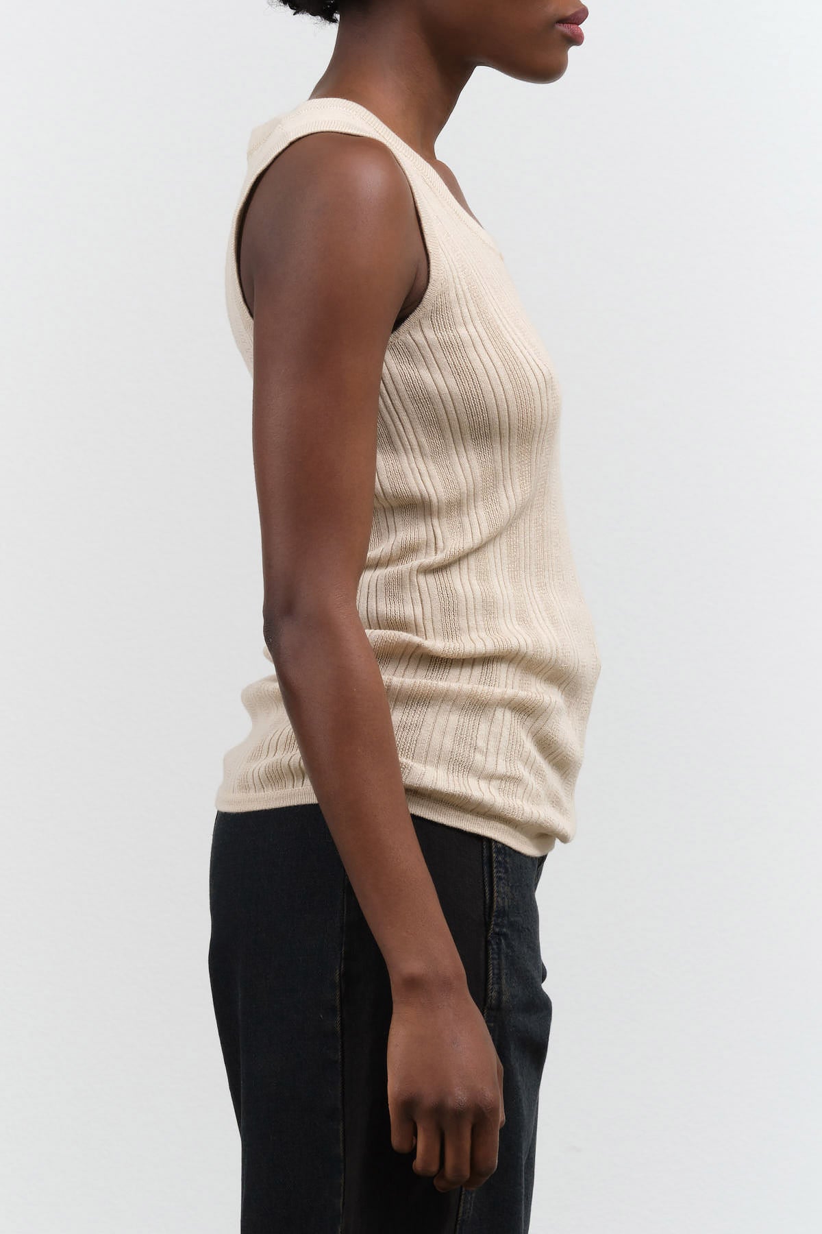 Atelier Delphine Long Pointelle Relaxed Tank Knit in Light Nude Tan