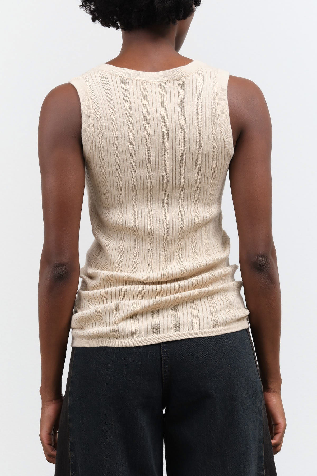 Pointelle Relaxed Tank Long Knit Top in Light Nude Tan by Atelier Delphine