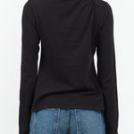 Shirred Mock Neck Long Sleeve Rib Top in Black Atelier Delphine Designer Brand