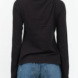 Shirred Mock Neck Long Sleeve Rib Top in Black Atelier Delphine Designer Brand