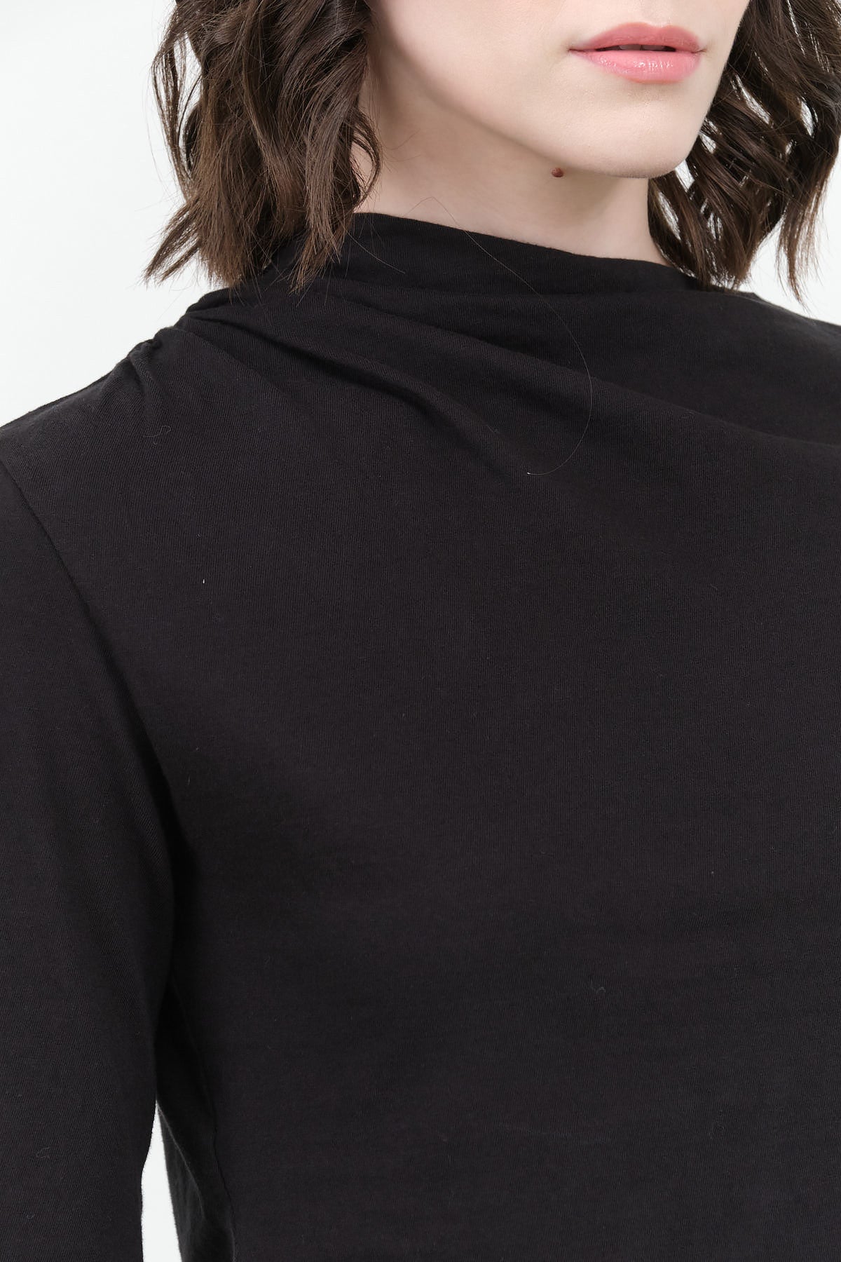 Black Shirred Neck Rib Top by Atelier Delphine