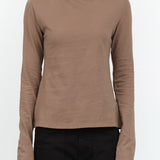 Shirred Neck Rib Top in Warm Grey Atelier Delphine