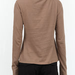 Shirred Mock Neck Long Sleeve Rib Top in Warm Grey Brown Atelier Delphine Designer Brand