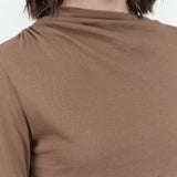 Warm Grey Shirred Neck Rib Top by Atelier Delphine