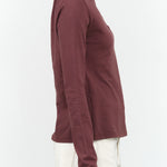 Atelier Delphine Designer Brand Shirred Mock Neck Long Sleeve Rib Top in Winter Bloom Red Maroon