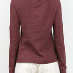 Shirred Mock Neck Long Sleeve Rib Top in Winter Bloom Red Maroon Atelier Delphine Designer Brand