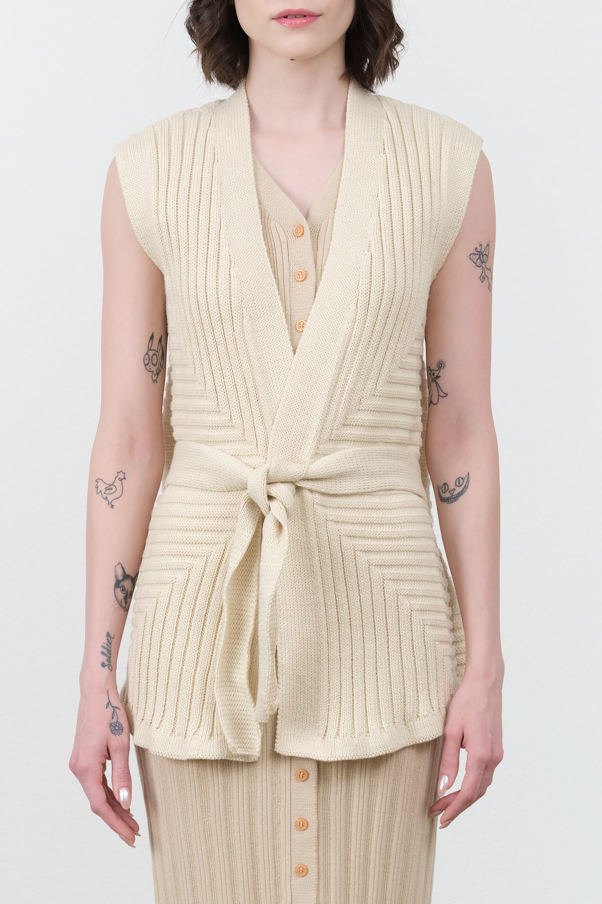 Sleeveless Cardigan By Atelier Delphine in Cream