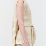 Sleeveless Cardigan by Atelier Delphine in Cream Tan Nude with Waist Tie