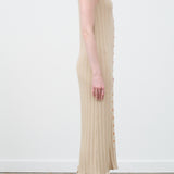 Atelier Delphine Nude Slim Long Button up Ribbed Vest Dress 