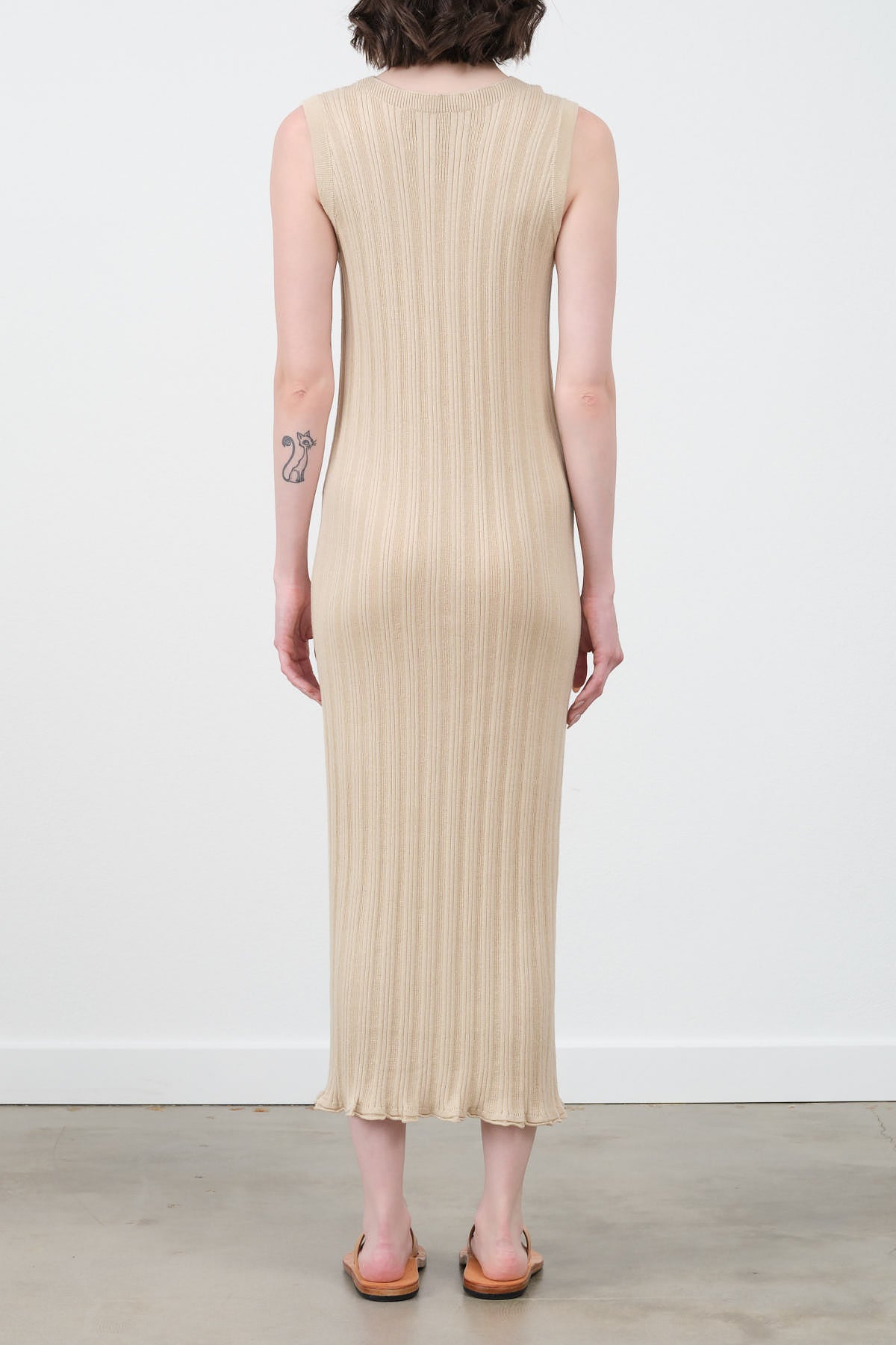 Atelier Delphine Slim Long Vest Dress in Tan Nude Knit Sleeveless