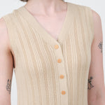 Slim Long Vest Dress Button Down V Neck Sleeveless in Tan Nude Atelier Delphine