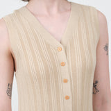 Slim Long Vest Dress Button Down V Neck Sleeveless in Tan Nude Atelier Delphine