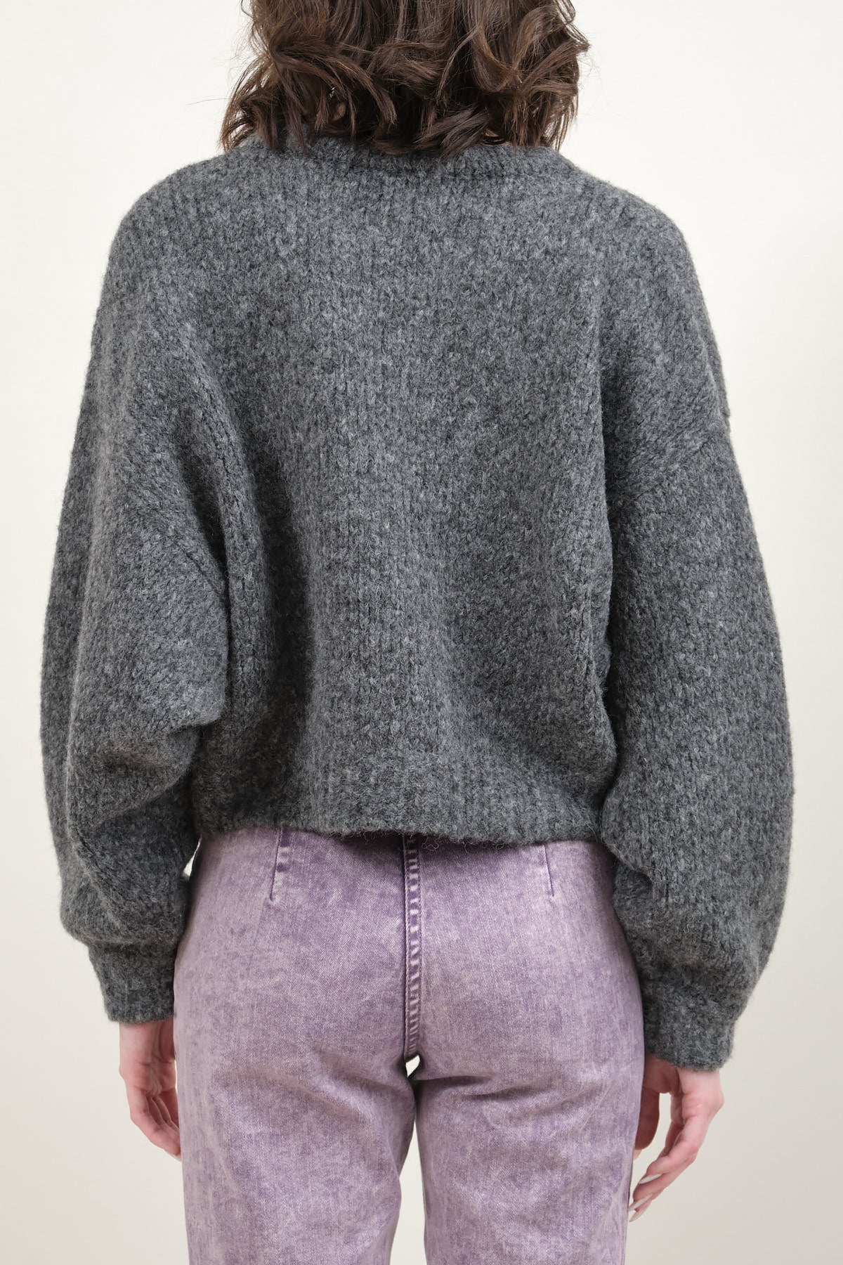 Back of Balloon Sleeve Sweater in Charcoal