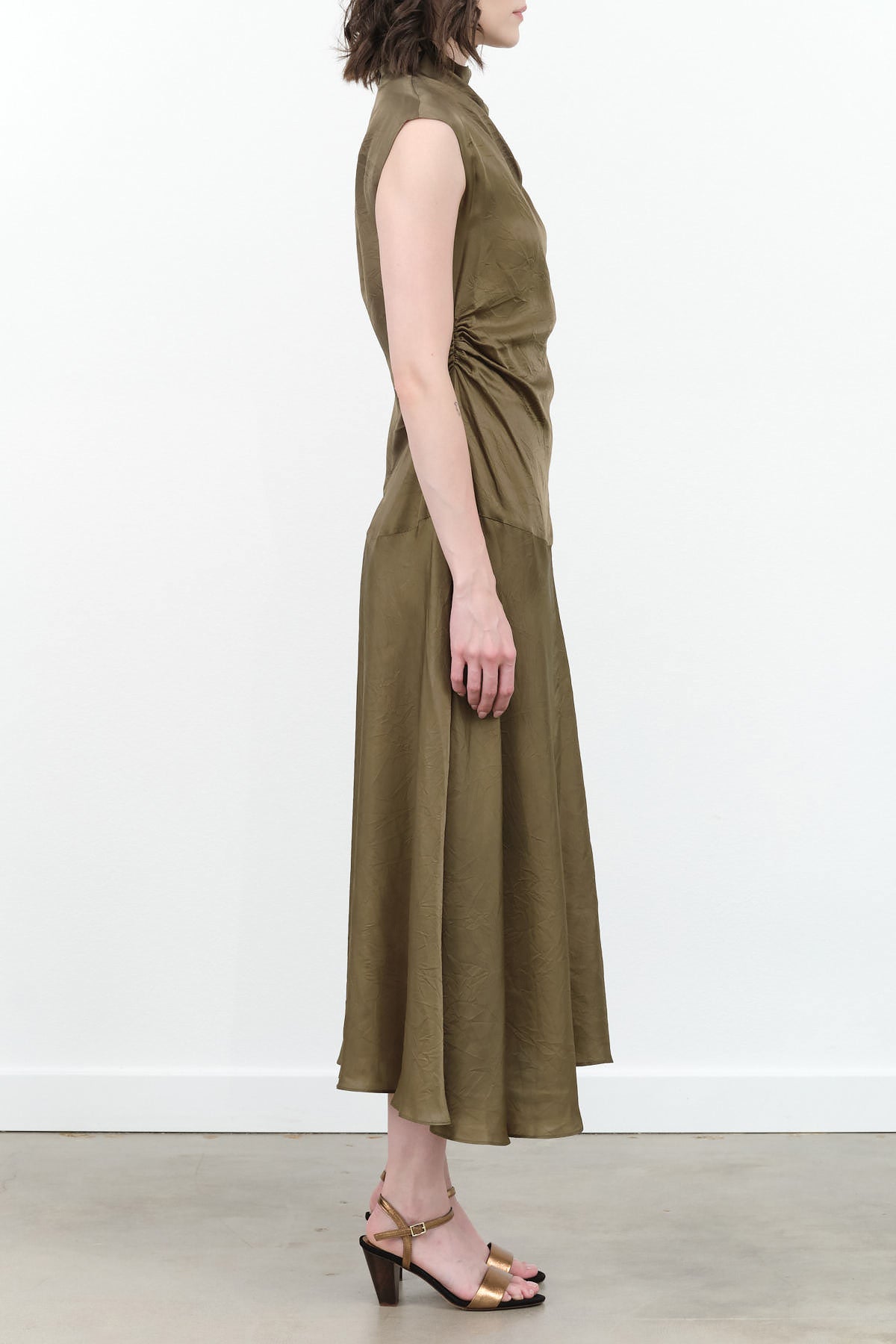 Designer Brand Atelier Delphine Twisted Mock Neck Maxi Dress in Hunter Green