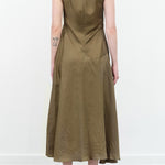 Hunter Green Twisted Silk Wedding Guest Mock Neck Sleeveless Dress by Designer Brand Atelier Delphine