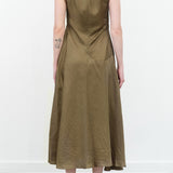 Hunter Green Twisted Silk Wedding Guest Mock Neck Sleeveless Dress by Designer Brand Atelier Delphine