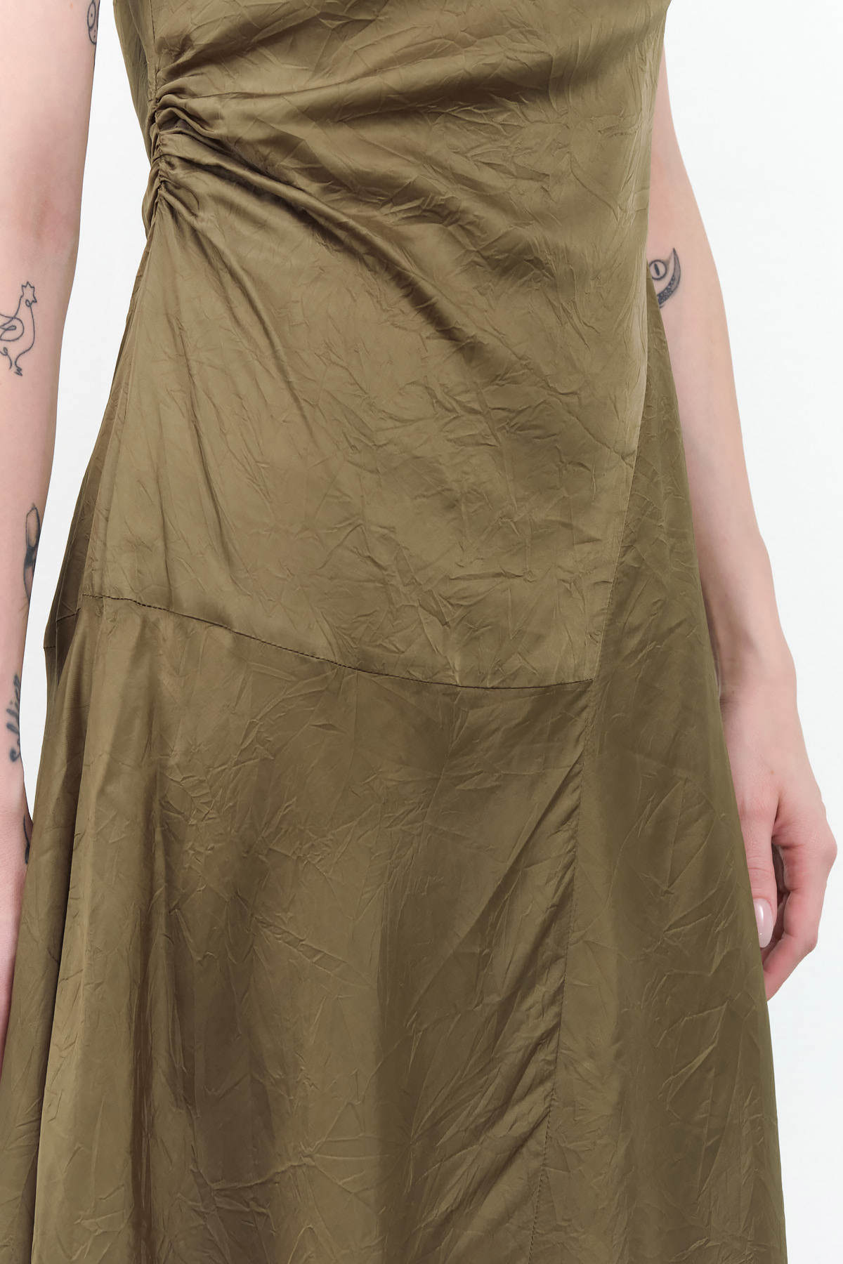 Twisted Mock Neck Sleeveless Midi Dress by Designer Brand Atelier Delphine  in Hunter Green