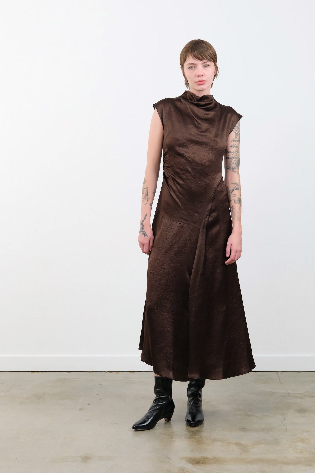 Atelier Delphine Apparel Womens Dresses Twisted Dress in Espresso
