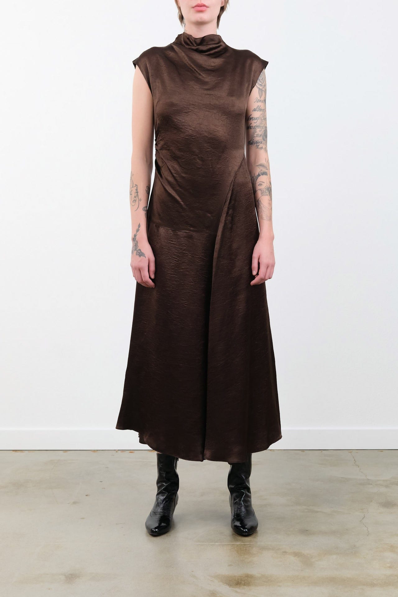 Atelier Delphine Apparel Womens Dresses Twisted Dress in Espresso