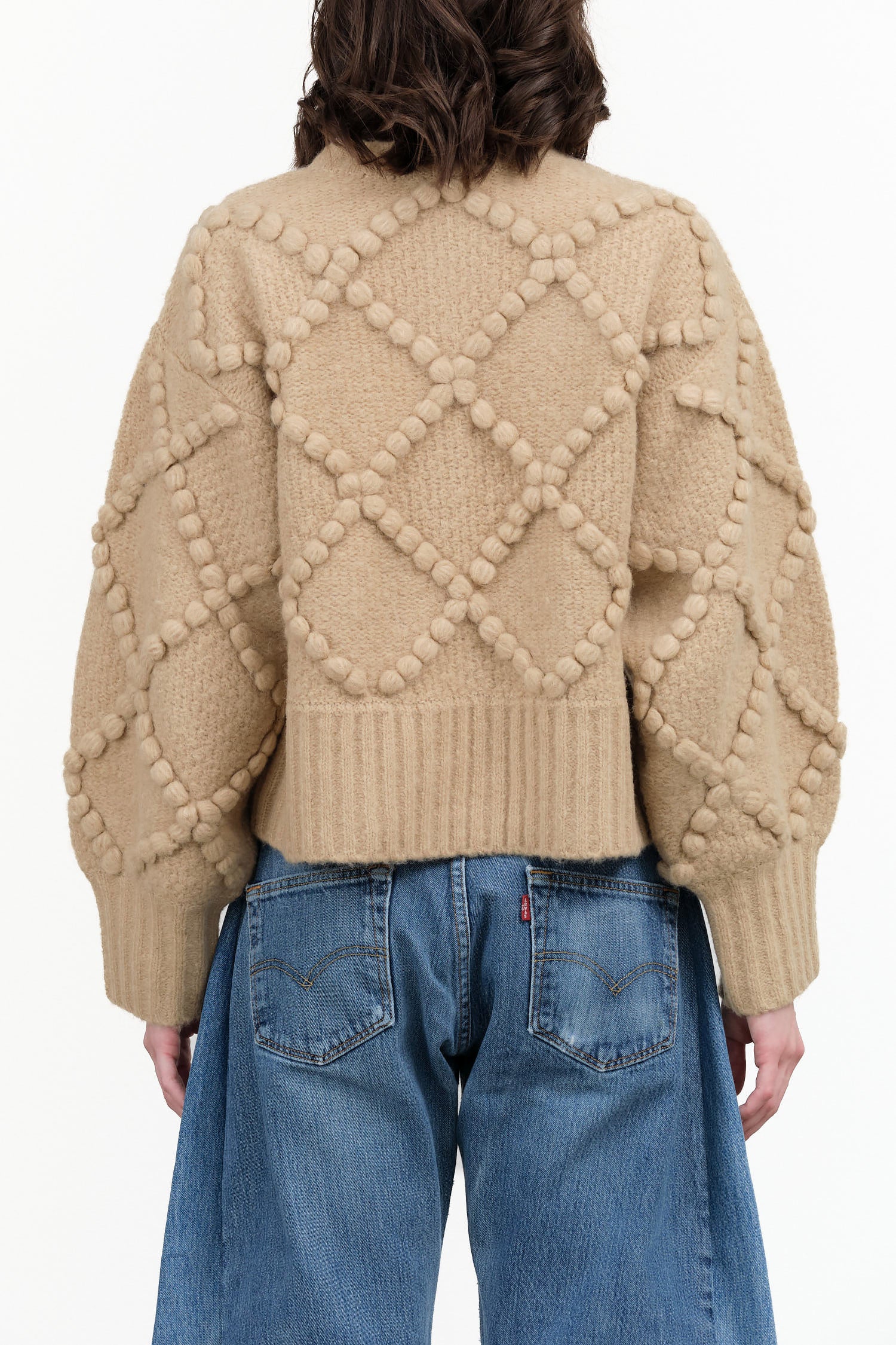 Sand Tan Valence Button Up Chunky Cardigan with Boucle by Atelier Delphine Designer Brand