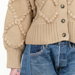 Valence Button Up Chunky Cardigan with Boucle in Sand Tan by Atelier Delphine Designer Brand