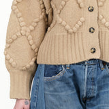 Valence Button Up Chunky Cardigan with Boucle in Sand Tan by Atelier Delphine Designer Brand