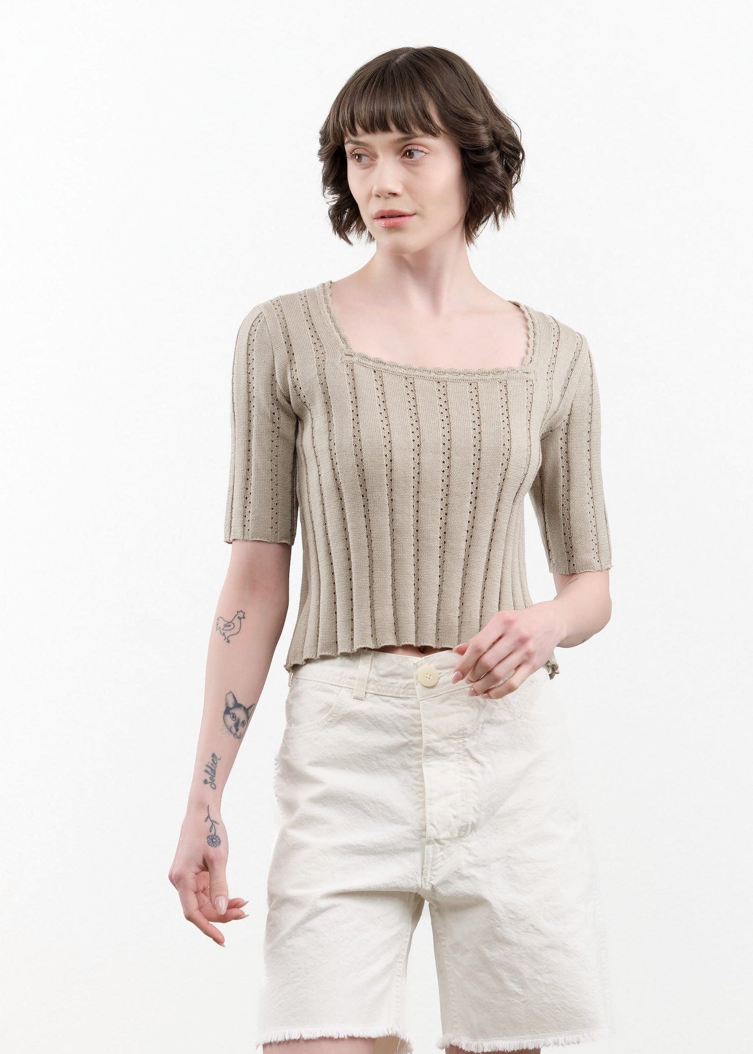 Atelier Delphine Apparel Womens Blouses Vienna Top in Warm Taupe