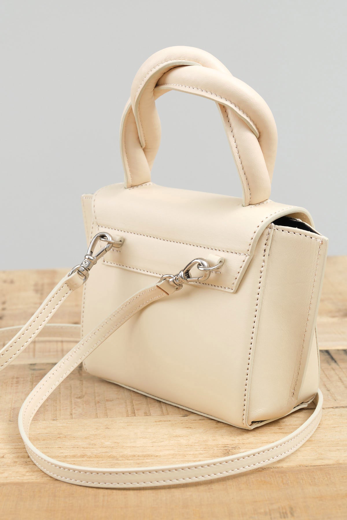 Linen Cream White Montalbano Mini Crossbody Handbag with Twisted Handle by ATP Atelier Designer Brand