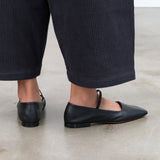 Leather Petina Nappa Mary Jane Ballerina Flat with Top Strap in Black by ATP Atelier Designer Brand 