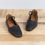 Black Leather Petina Nappa Mary Jane Ballerina Flat with Top Strap by ATP Atelier Designer Brand 