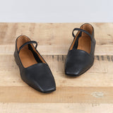 Black Leather Petina Nappa Mary Jane Ballerina Flat with Top Strap by ATP Atelier Designer Brand 