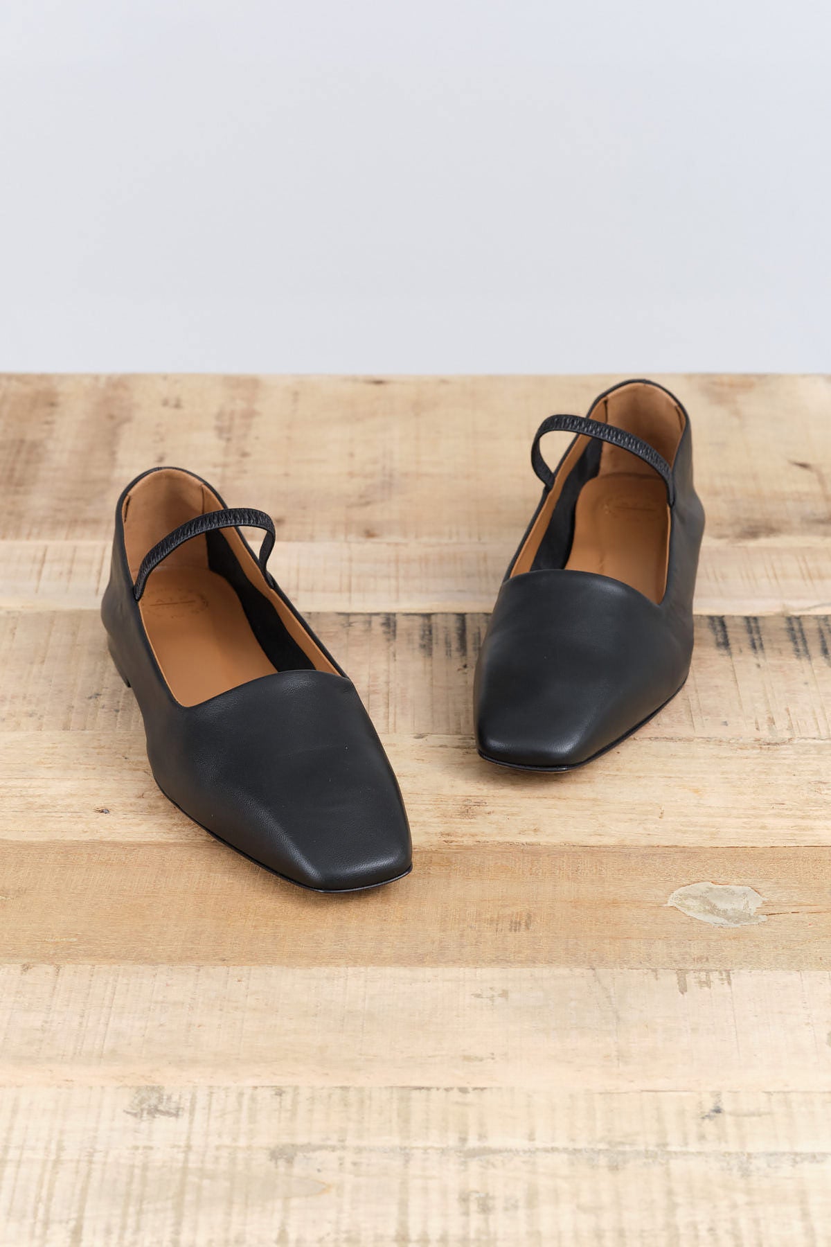 Black Leather Petina Nappa Mary Jane Ballerina Flat with Top Strap by ATP Atelier Designer Brand 