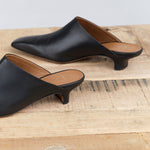 Black Square Toe Sepino Nappa Leather Mule with Heel by ATP Atelier Designer Brand 