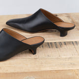 Black Square Toe Sepino Nappa Leather Mule with Heel by ATP Atelier Designer Brand 