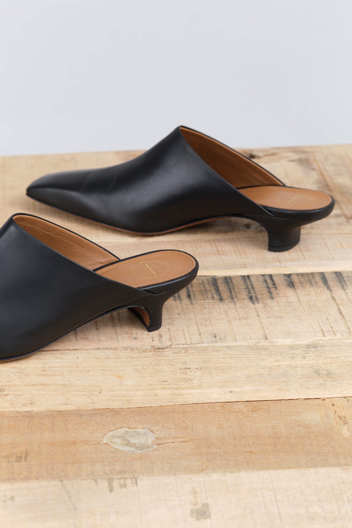 Black Square Toe Sepino Nappa Leather Mule with Heel by ATP Atelier Designer Brand 