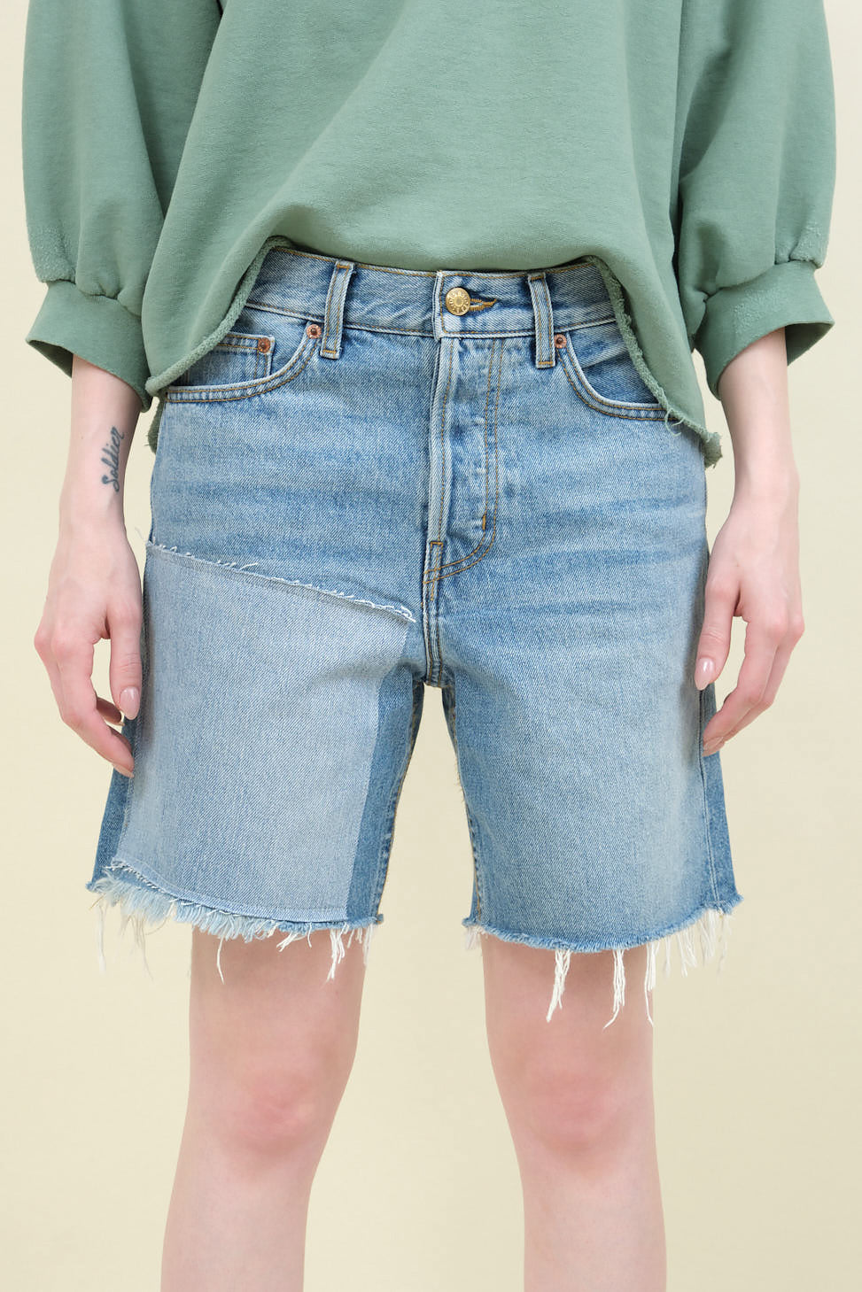 Front of Cut Off Vintage Patchwork Shorts