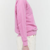 B Sides Jeans Crewneck Long Sleeve Sweatshirt with Ribbed Cuffs and Hems in Ziggy Bright Pink