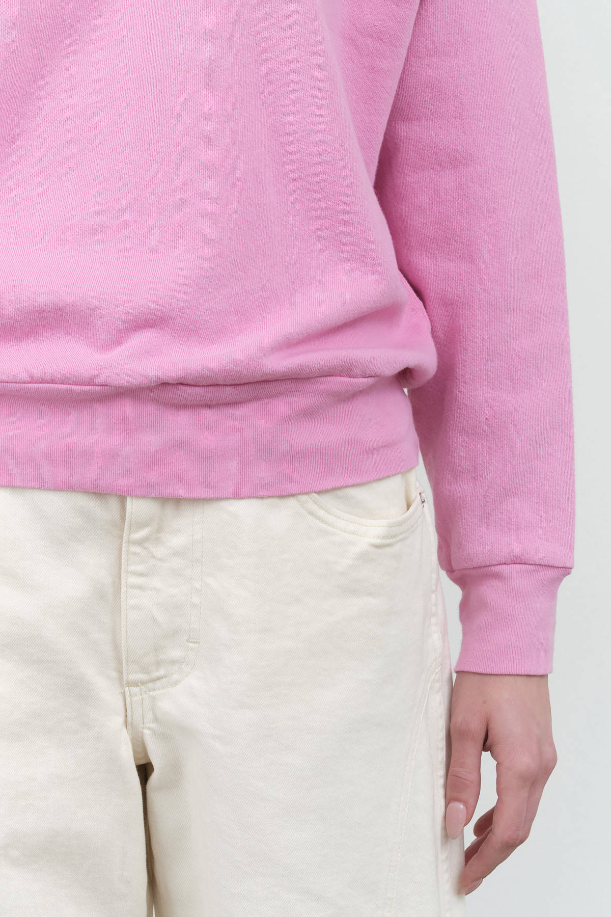 Crewneck Long Sleeve Sweatshirt with Ribbed Cuffs and Hems in Ziggy Bright Pink by Designer Brand B Sides Jeans