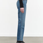 B Sides Jeans High Waisted Eshel Jean Straight Leg in Hyde Wash Blue Denim 