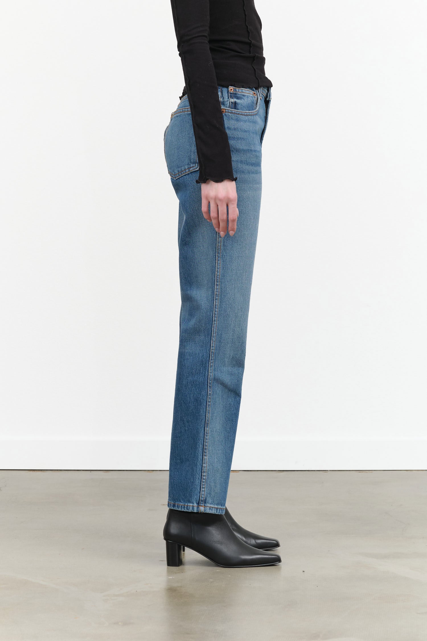 B Sides Jeans High Waisted Eshel Jean Straight Leg in Hyde Wash Blue Denim 