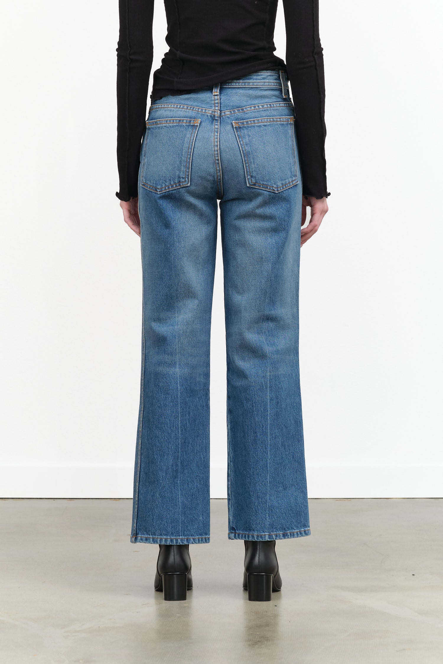 High Waisted Eshel Jean Straight Leg in Hyde Wash Blue Denim by B Sides Jeans Designer Brand