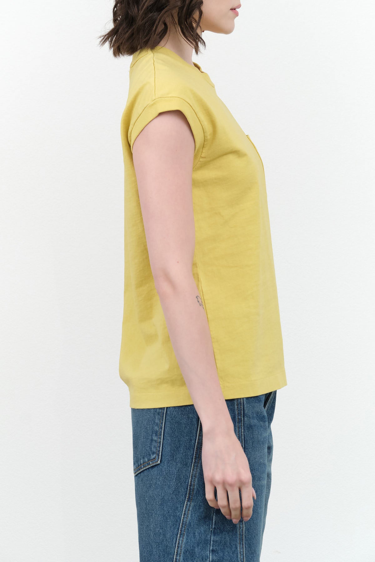 Designer Brand B Sides Jeans Long Pocket Tank Top in Daphne Overdye Yellow