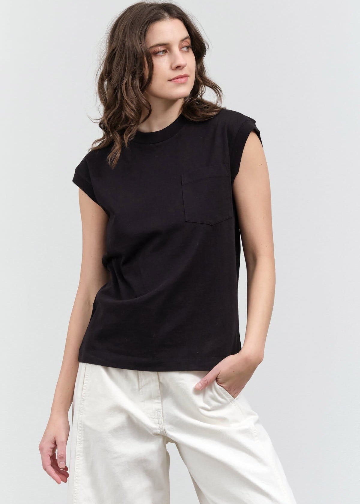 B Sides Jeans Apparel Womens Tees Pocket Tank in Stil Black Stil Black / XSmall