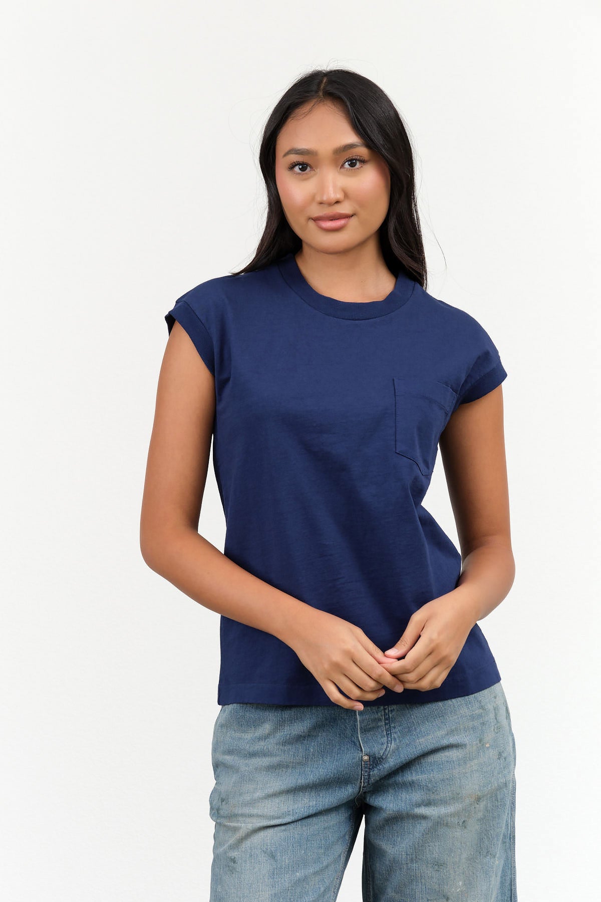 B Sides Jeans Pocket Tank in Van Blue