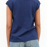 Chest Pocket Sleeveless Cotton Tank Top in Van Blue by B Sides Jeans Designer Brand