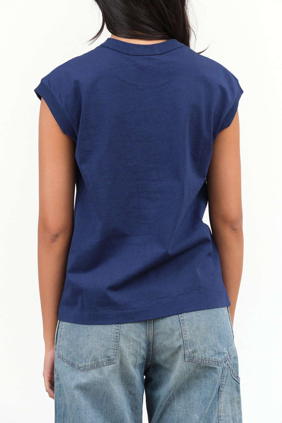 Chest Pocket Sleeveless Cotton Tank Top in Van Blue by B Sides Jeans Designer Brand