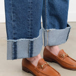 B Sides Jeans Apparel Womens Denim Relaxed Cuffed Lasso in Cate Wash