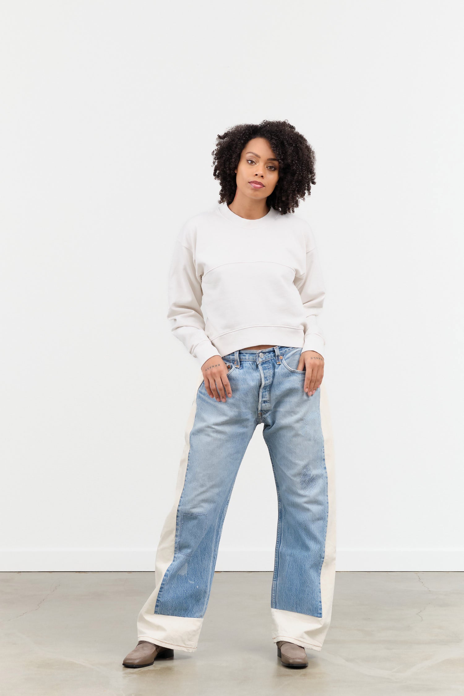 B Sides Jeans Reworked Slouch Jean in Vintage Indigo and Natural Denim